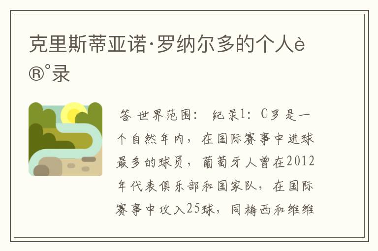 克里斯蒂亚诺·罗纳尔多的个人记录