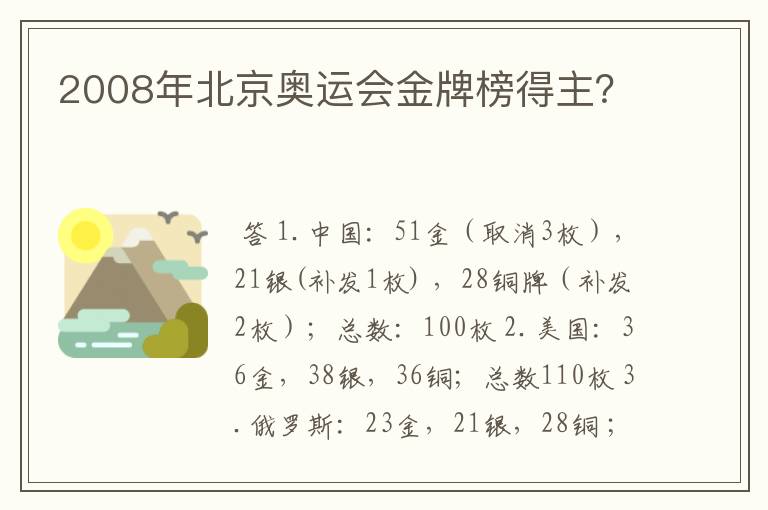2008年北京奥运会金牌榜得主?