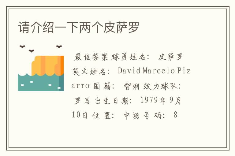 请介绍一下两个皮萨罗