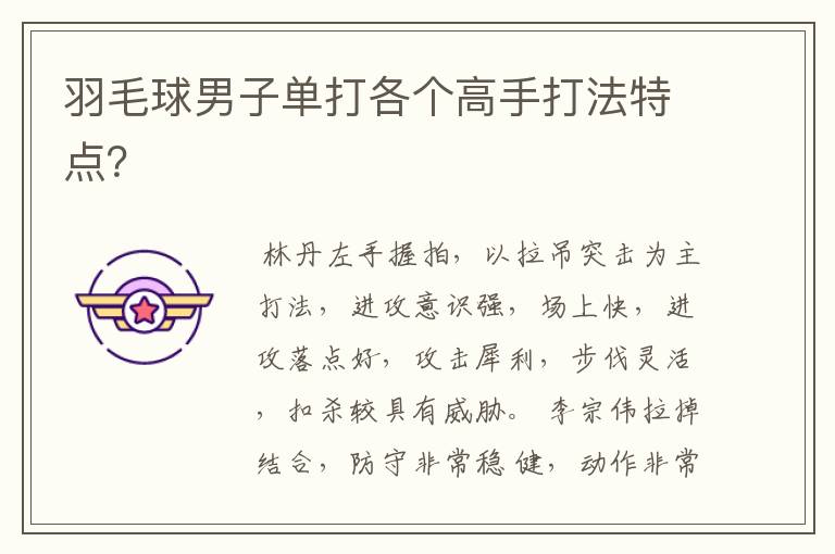 羽毛球男子单打各个高手打法特点?