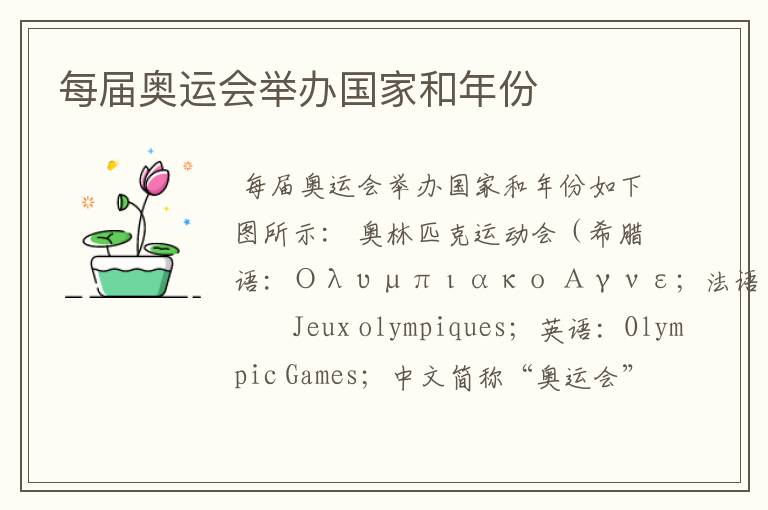 每届奥运会举办国家和年份
