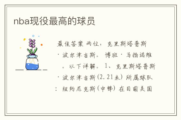 nba现役最高的球员