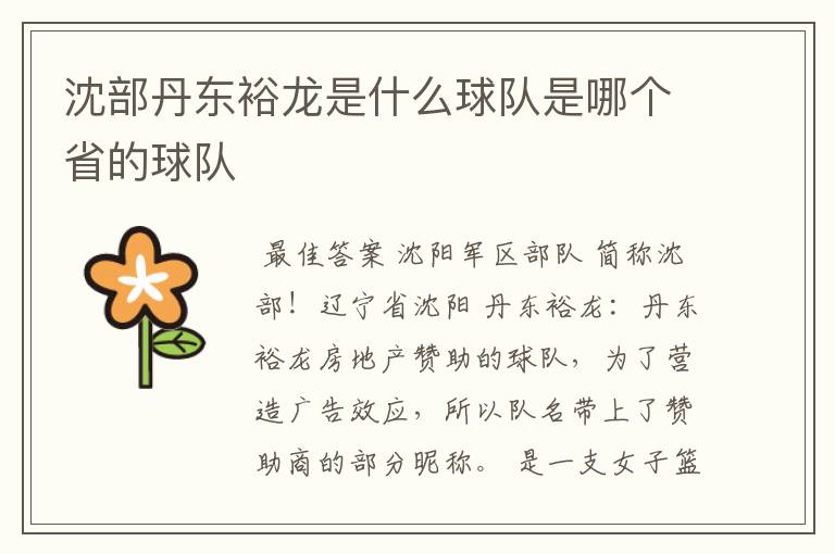沈部丹东裕龙是什么球队是哪个省的球队