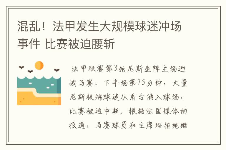 混乱!法甲发生大规模球迷冲场事件 比赛被迫腰斩