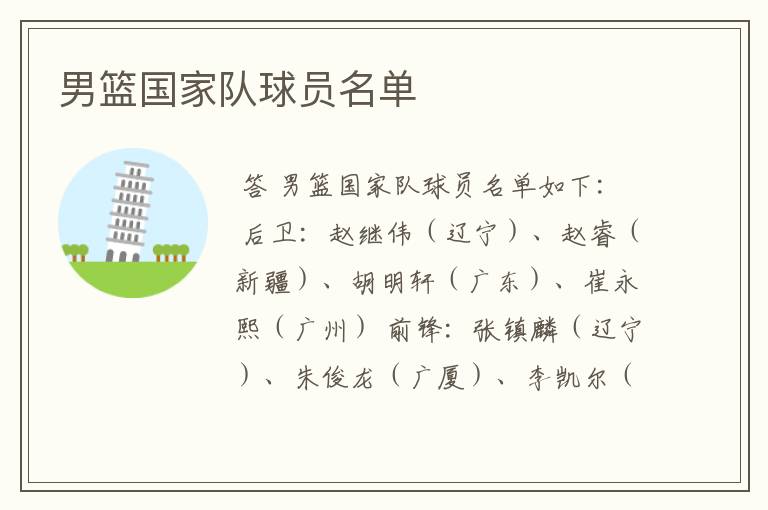 男篮国家队球员名单