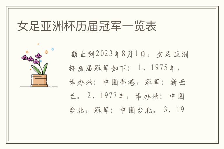 女足亚洲杯历届冠军一览表