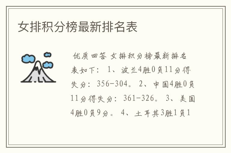 女排积分榜最新排名表
