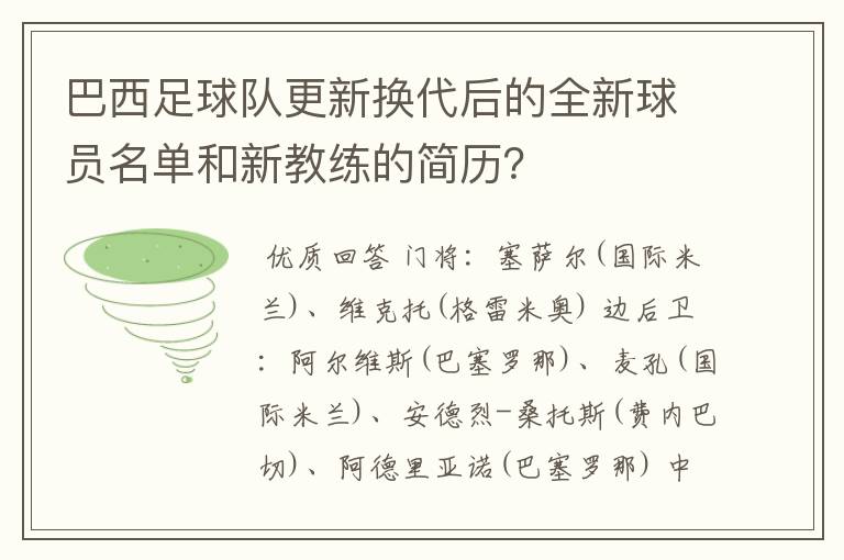 巴西足球队更新换代后的全新球员名单和新教练的简历?
