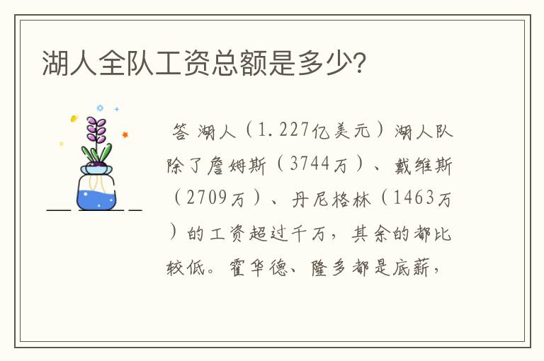 湖人全队工资总额是多少?