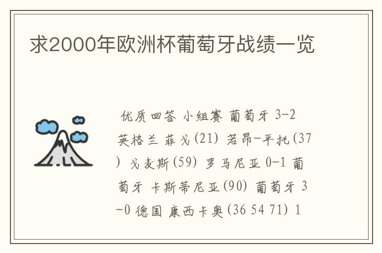 求2000年欧洲杯葡萄牙战绩一览