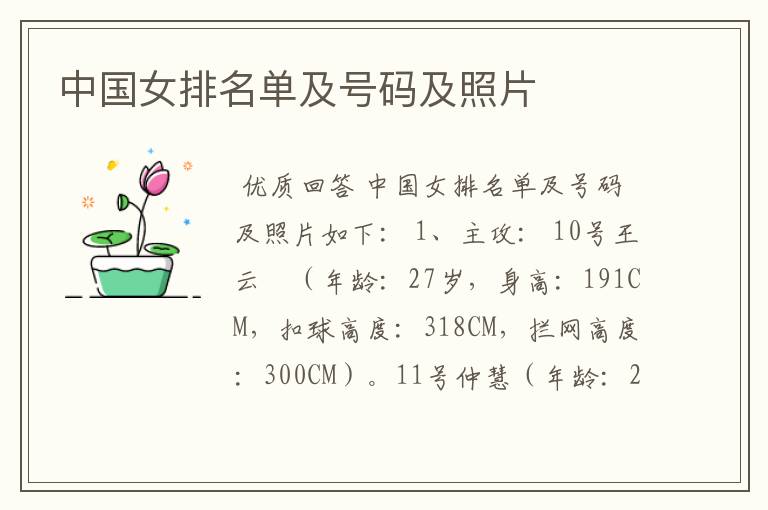 中国女排名单及号码及照片