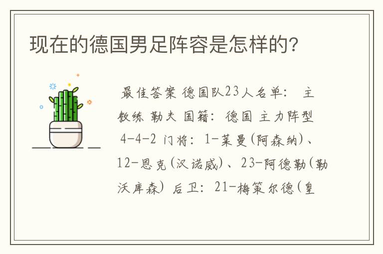 现在的德国男足阵容是怎样的?