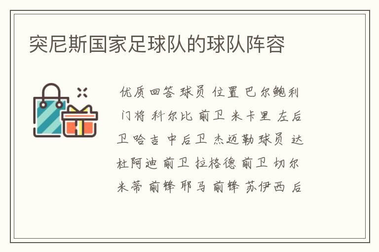 突尼斯国家足球队的球队阵容