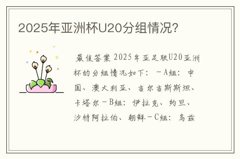 2025年亚洲杯U20分组情况?