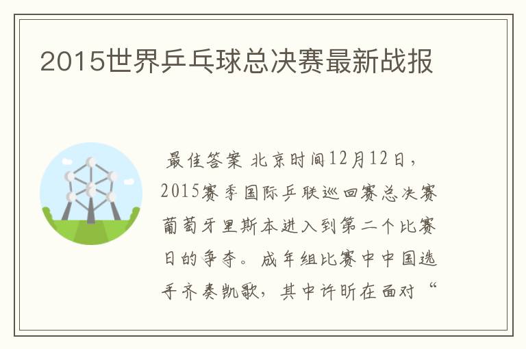 2015世界乒乓球总决赛最新战报
