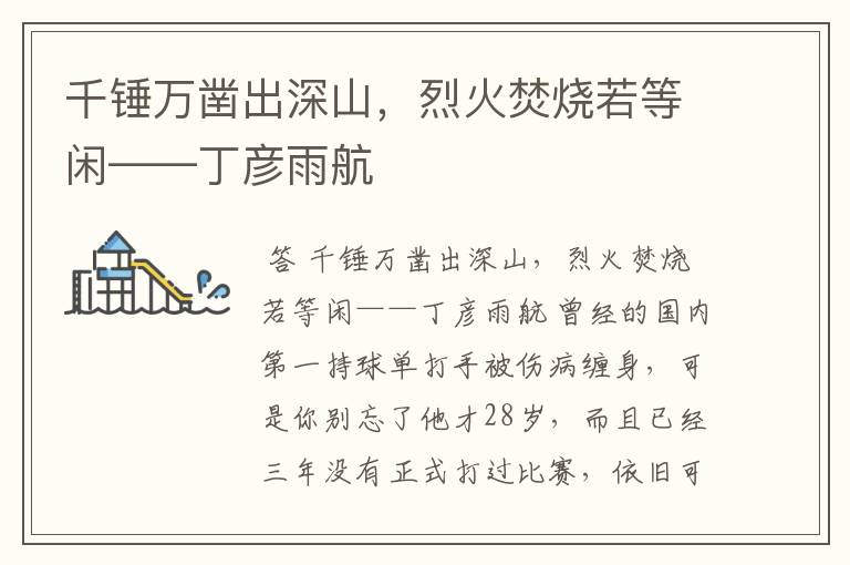 千锤万凿出深山,烈火焚烧若等闲——丁彦雨航