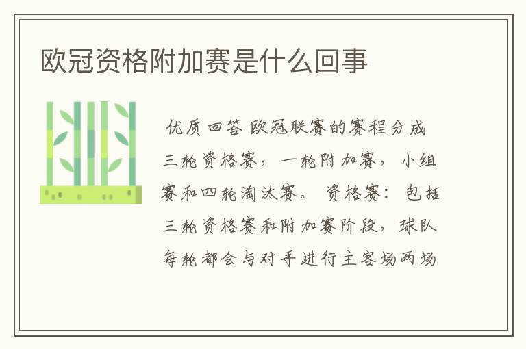 欧冠资格附加赛是什么回事