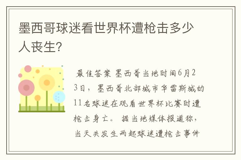 墨西哥球迷看世界杯遭枪击多少人丧生?