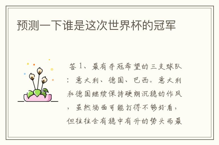 预测一下谁是这次世界杯的冠军