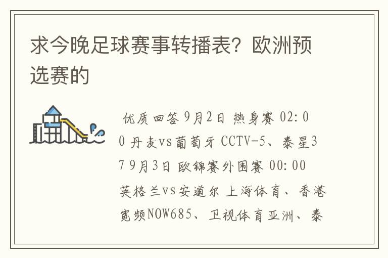 求今晚足球赛事转播表?欧洲预选赛的