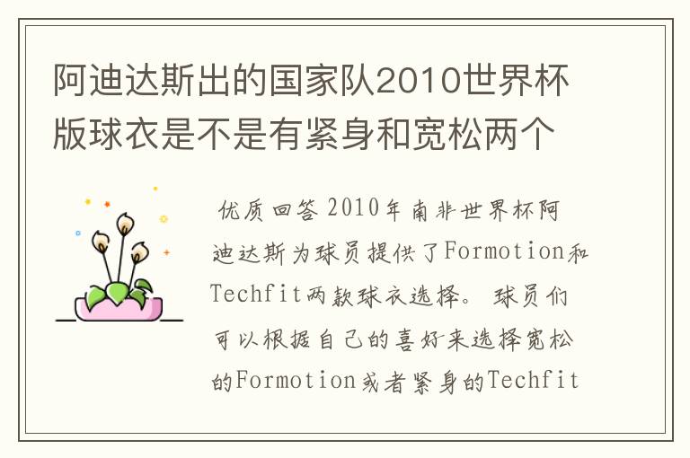 阿迪达斯出的国家队2010世界杯版球衣是不是有紧身和宽松两个版本?
