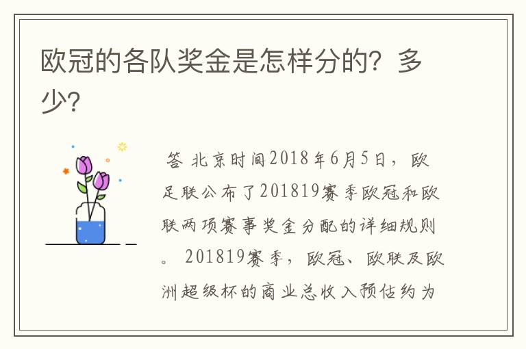 欧冠的各队奖金是怎样分的?多少?