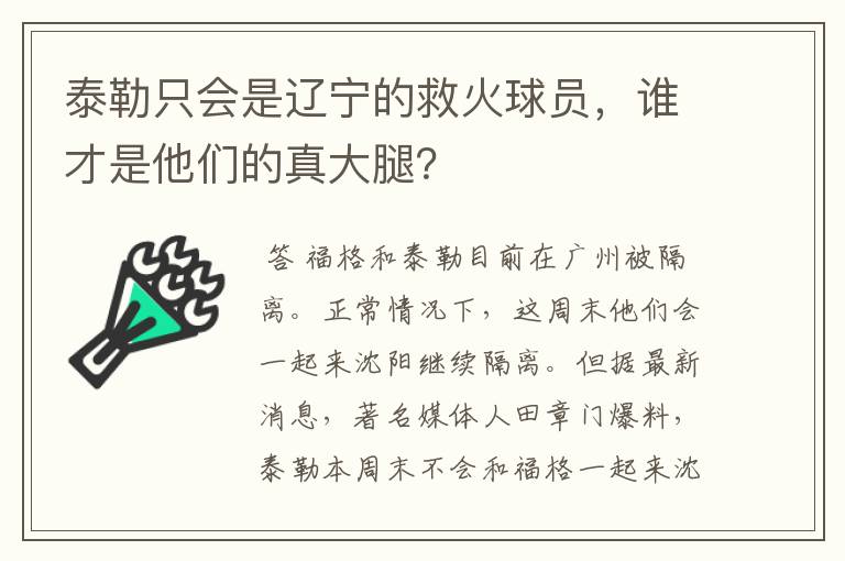 泰勒只会是辽宁的救火球员,谁才是他们的真大腿?