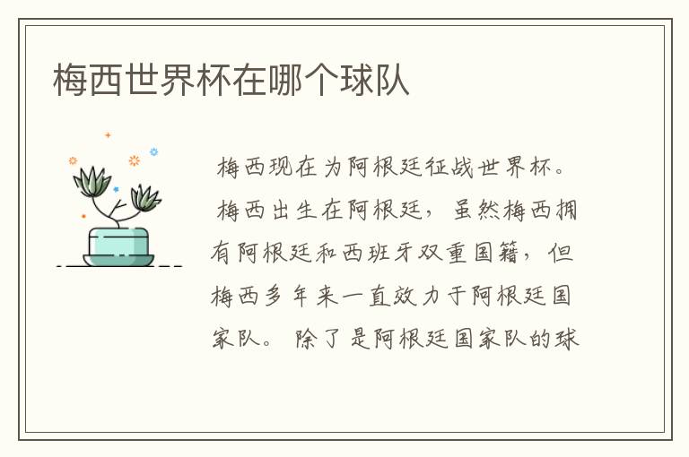 梅西世界杯在哪个球队