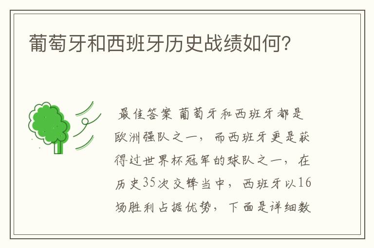 葡萄牙和西班牙历史战绩如何?
