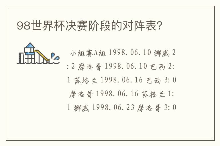 98世界杯决赛阶段的对阵表?