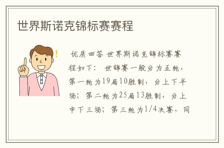 世界斯诺克锦标赛赛程