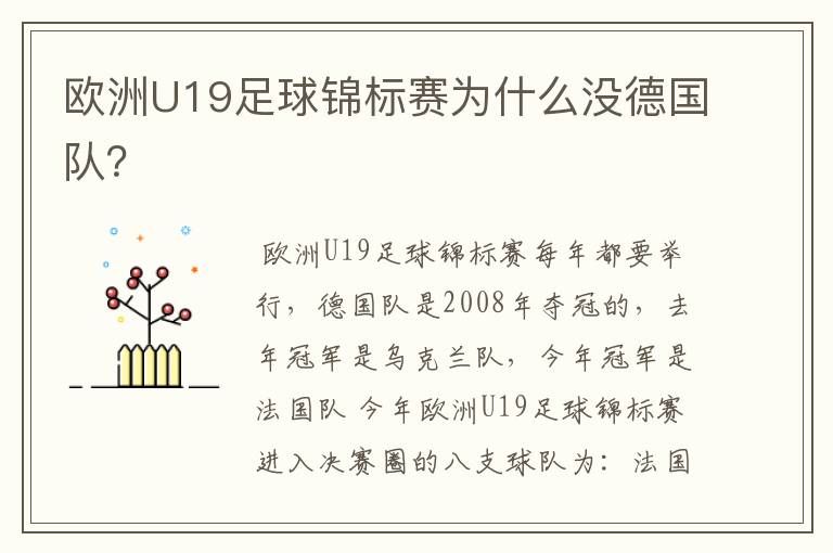 欧洲U19足球锦标赛为什么没德国队?