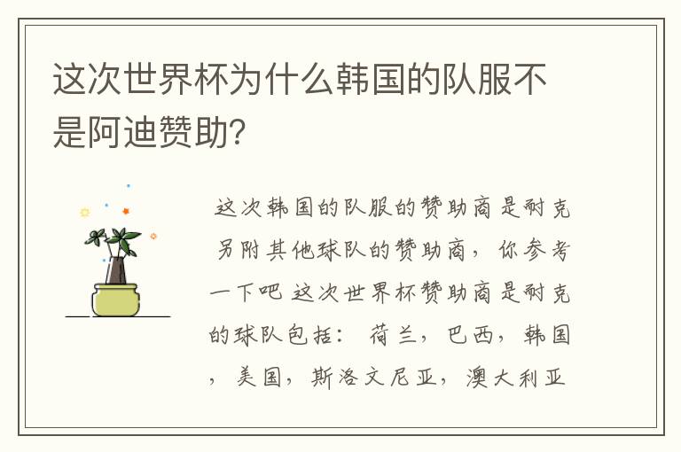 这次世界杯为什么韩国的队服不是阿迪赞助?