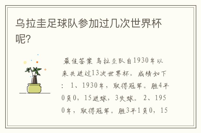 乌拉圭足球队参加过几次世界杯呢?
