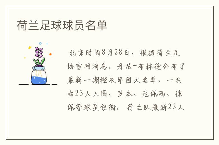 荷兰足球球员名单