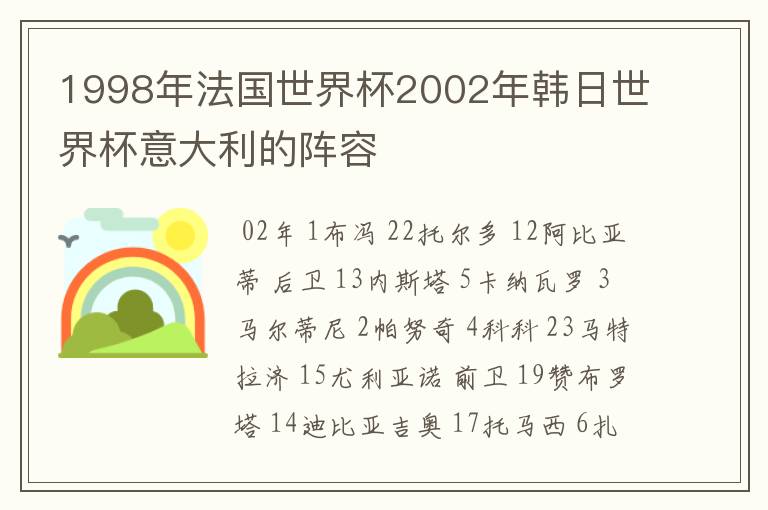 1998年法国世界杯2002年韩日世界杯意大利的阵容