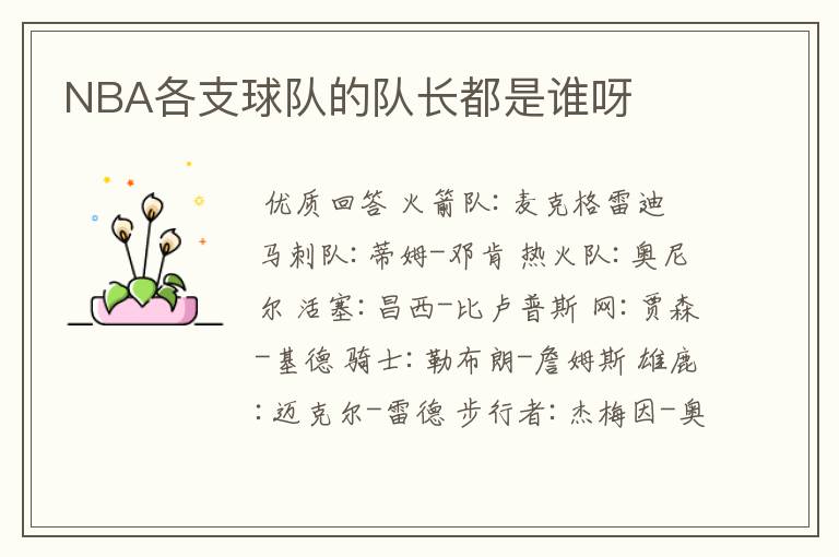 NBA各支球队的队长都是谁呀