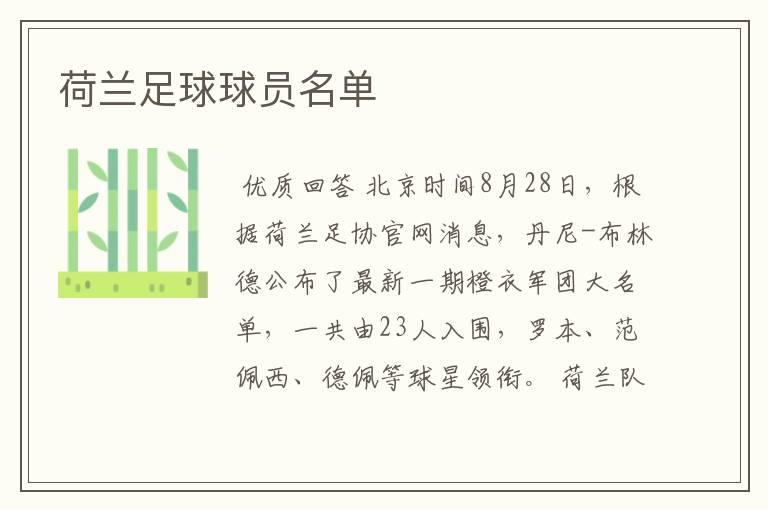 荷兰足球球员名单