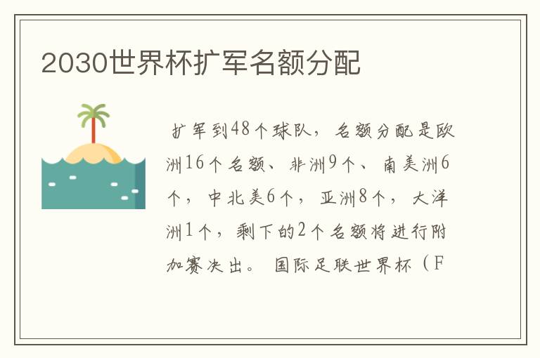 2030世界杯扩军名额分配