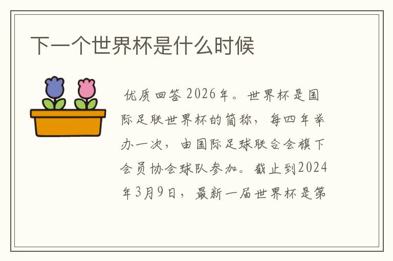 下一个世界杯是什么时候