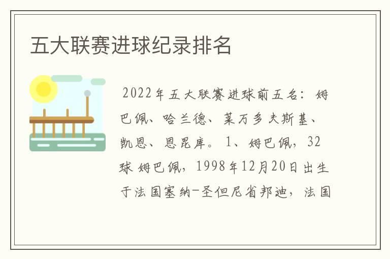 五大联赛进球纪录排名