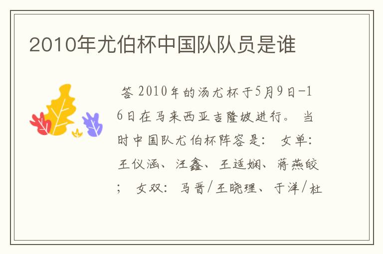 2010年尤伯杯中国队队员是谁