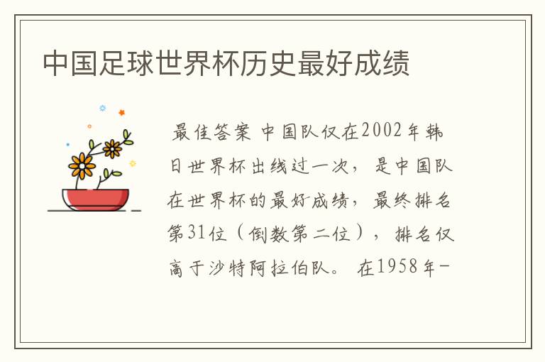 中国足球世界杯历史最好成绩