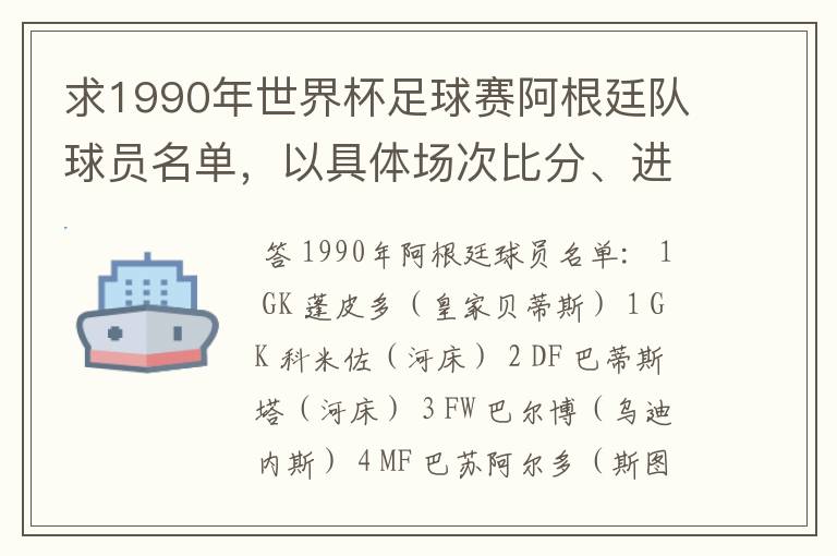 求1990年世界杯足球赛阿根廷队球员名单,以具体场次比分、进球者