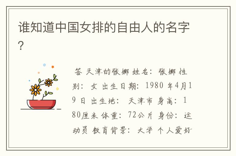 谁知道中国女排的自由人的名字?