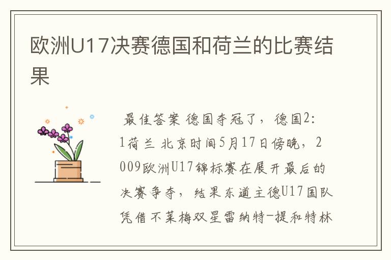 欧洲U17决赛德国和荷兰的比赛结果