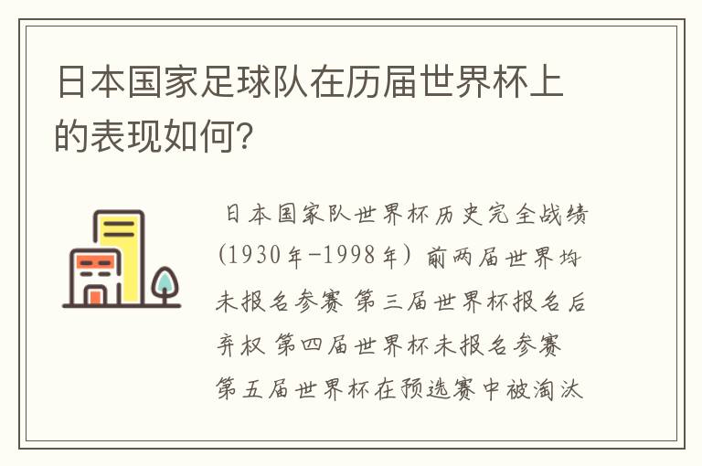日本国家足球队在历届世界杯上的表现如何?