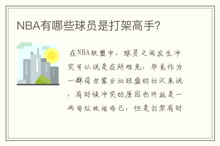 NBA有哪些球员是打架高手?