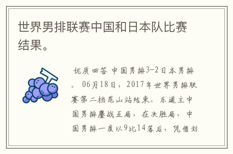 世界男排联赛中国和日本队比赛结果。
