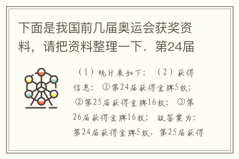 下面是我国前几届奥运会获奖资料,请把资料整理一下.第24届:金牌5枚、银牌17枚、铜牌25枚;第25届:金